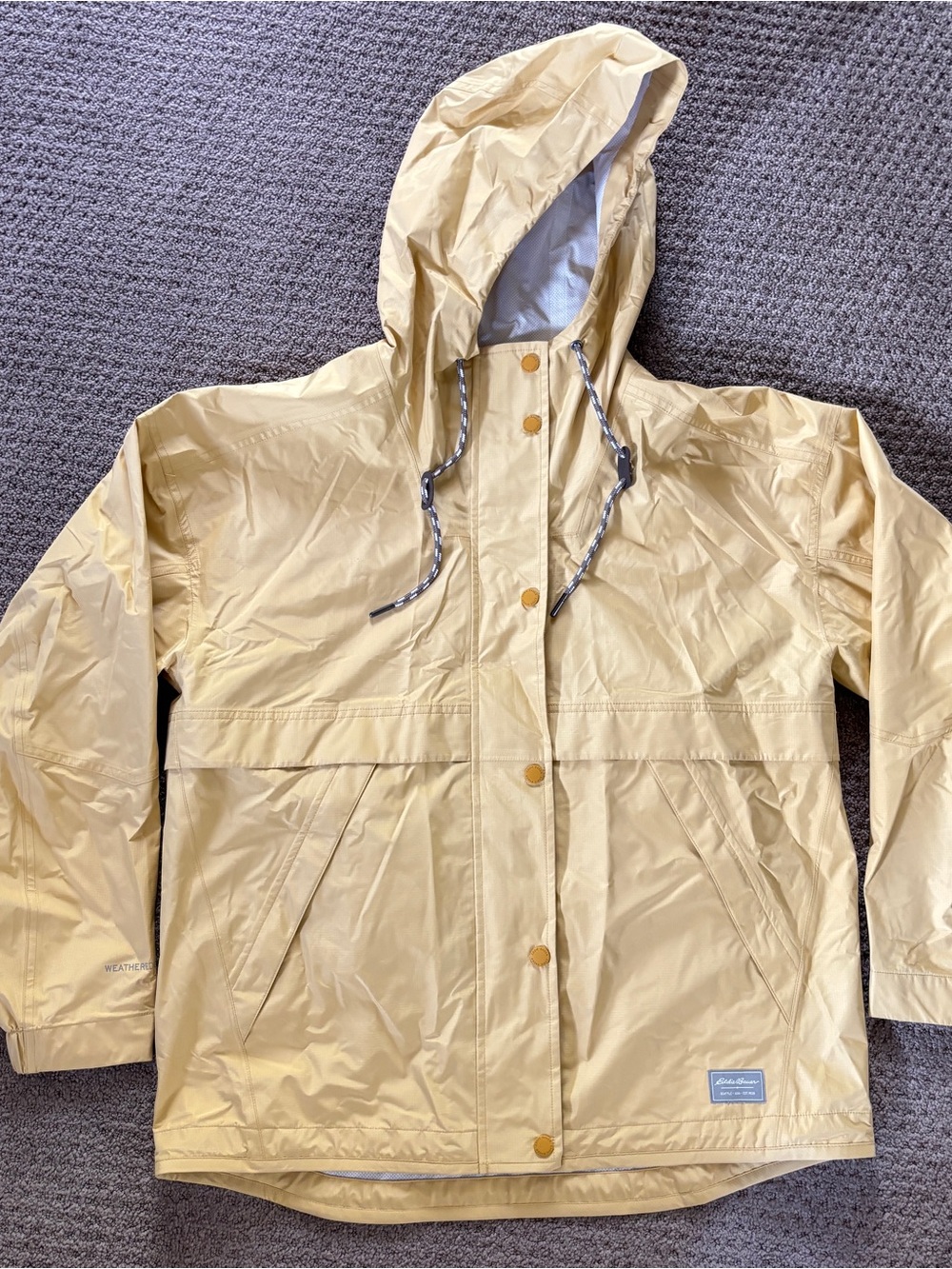 Eddie Bauer Butter Yellow Hooded Rainpac Raincoat Jacket